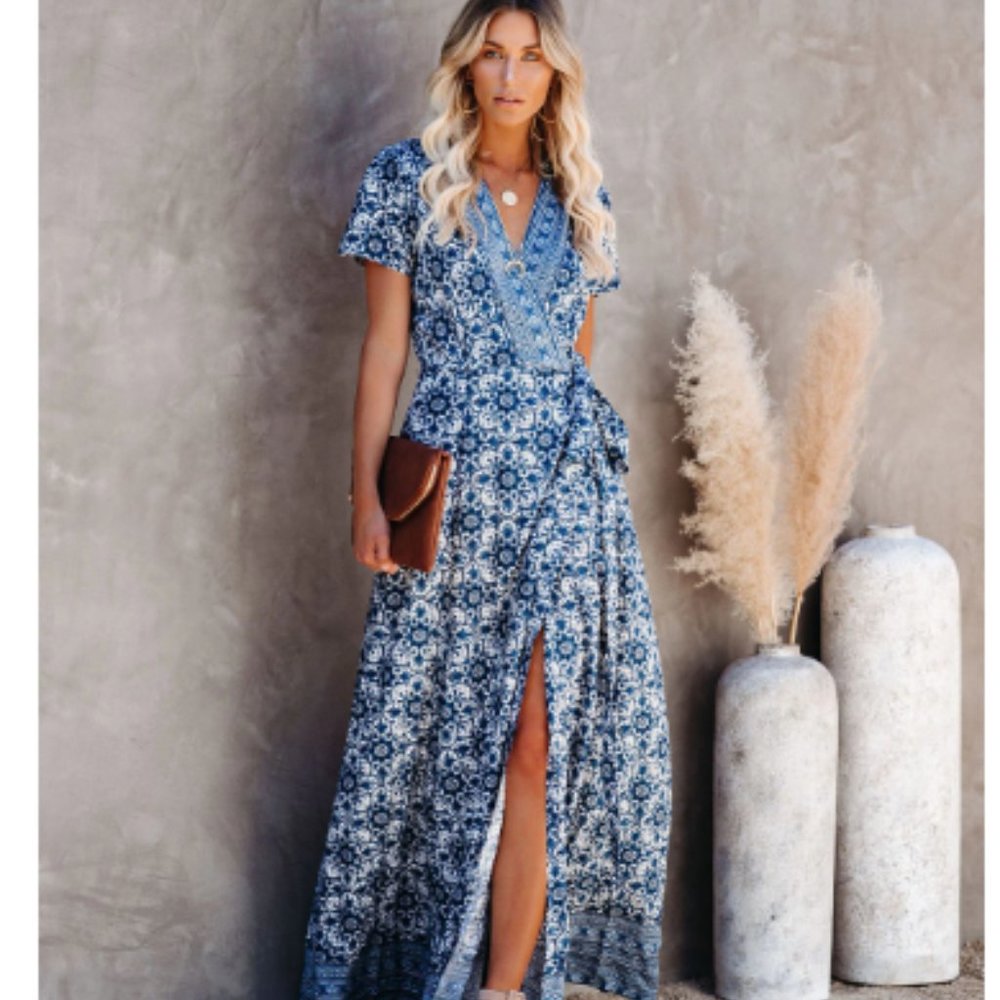 KHADIJA Boho Printed Wrap Maxi Dress